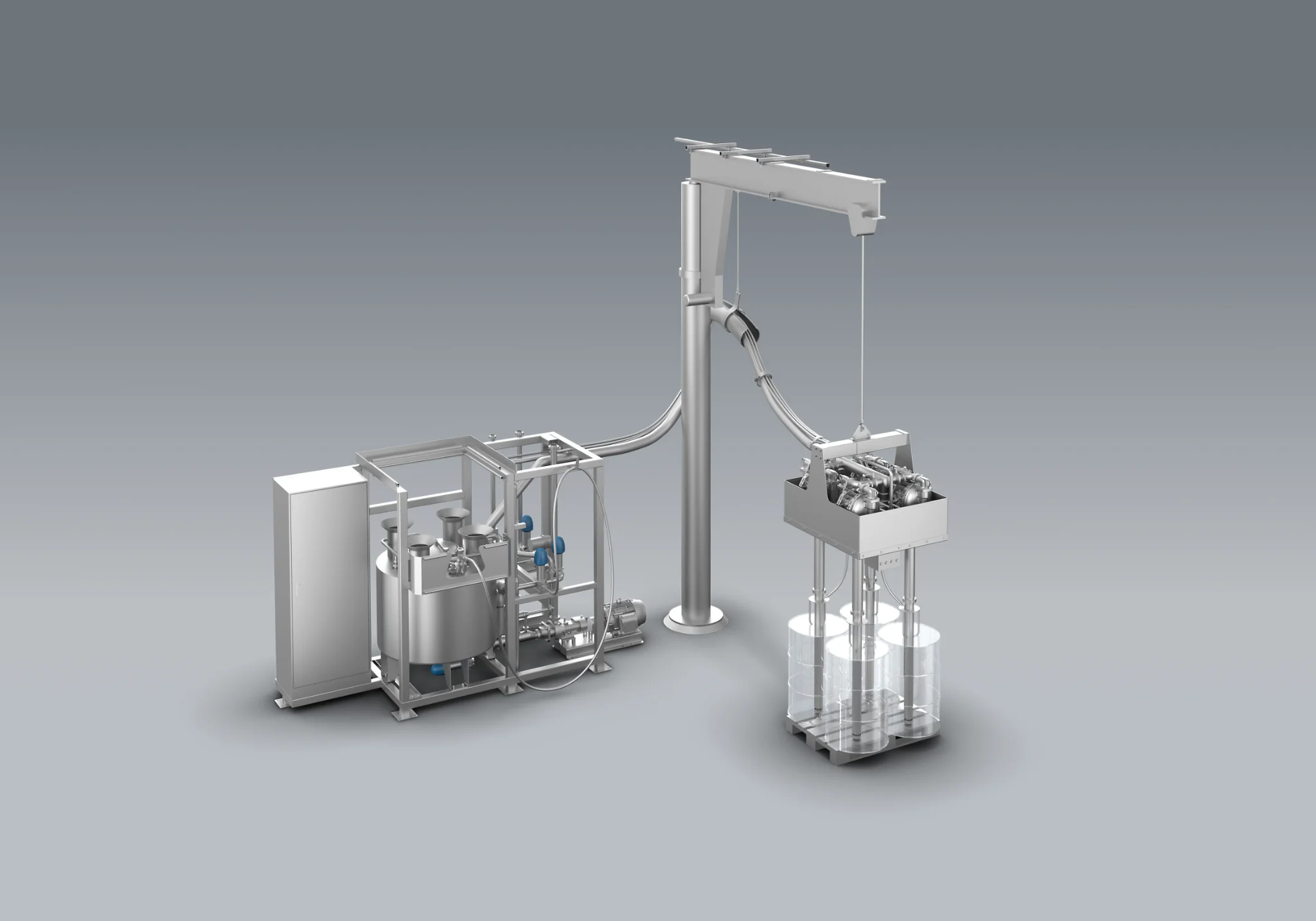 3D-Visualisierung der Miteco-Fassentleerungs-Anlage.