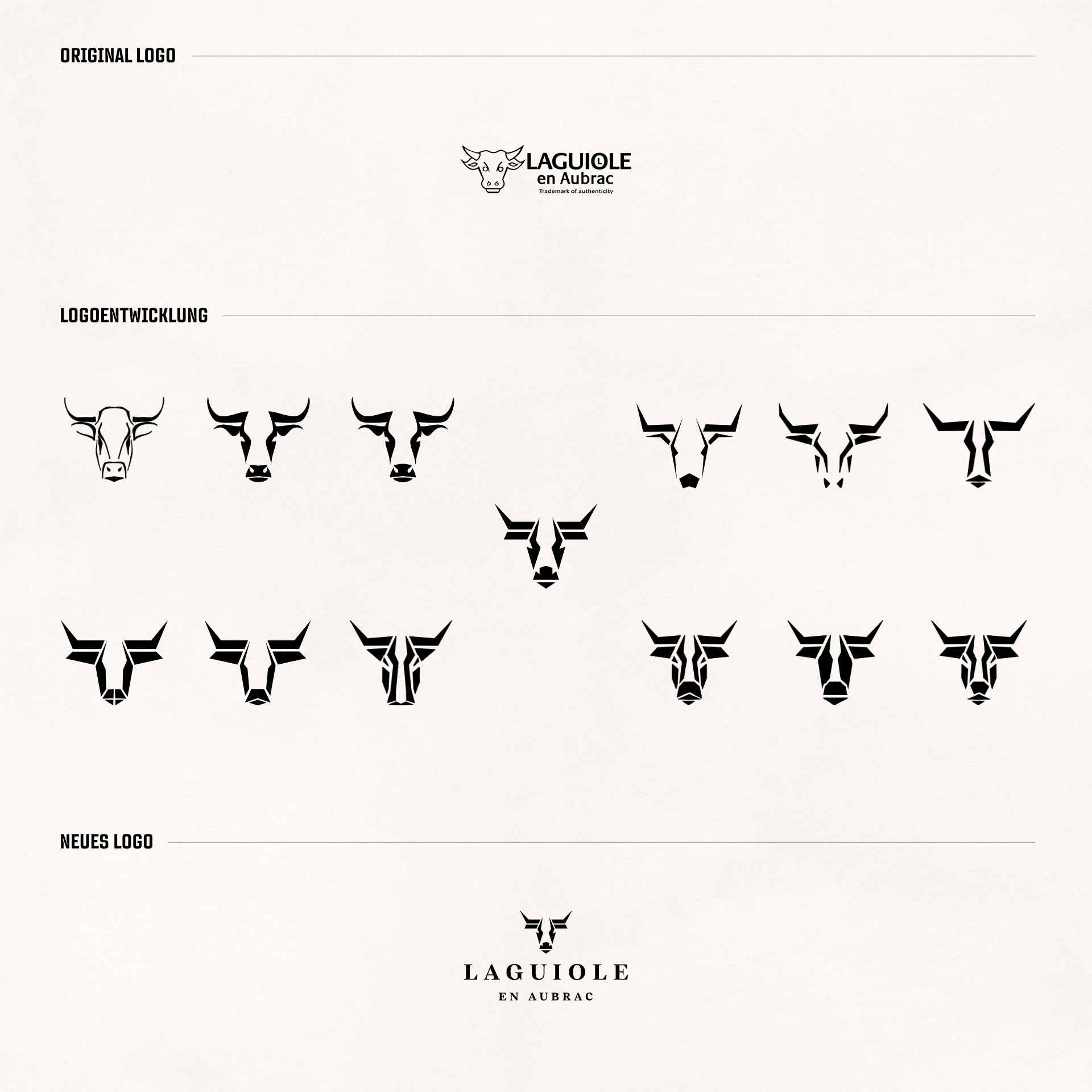 Entwicklungstufen für das Design des Laguiole-Logos.