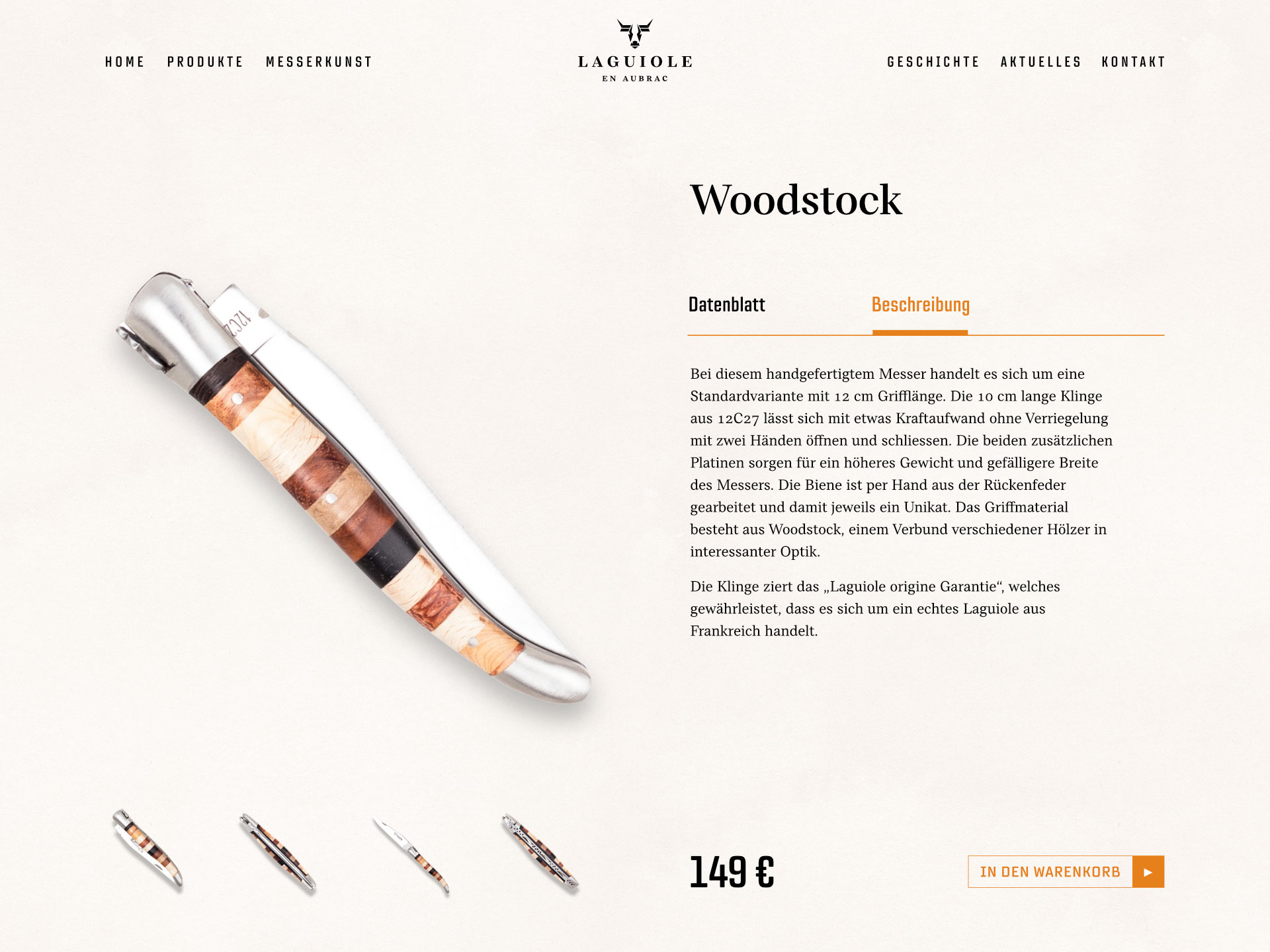 Webdesign für Laguiole: Produktbeschreibung